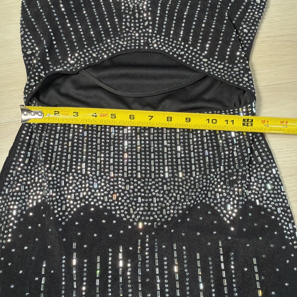 4D~ Windsor Bedazzle Body con bling dress Black Open Front Club Dress Sz Lg - Picture 4 of 9